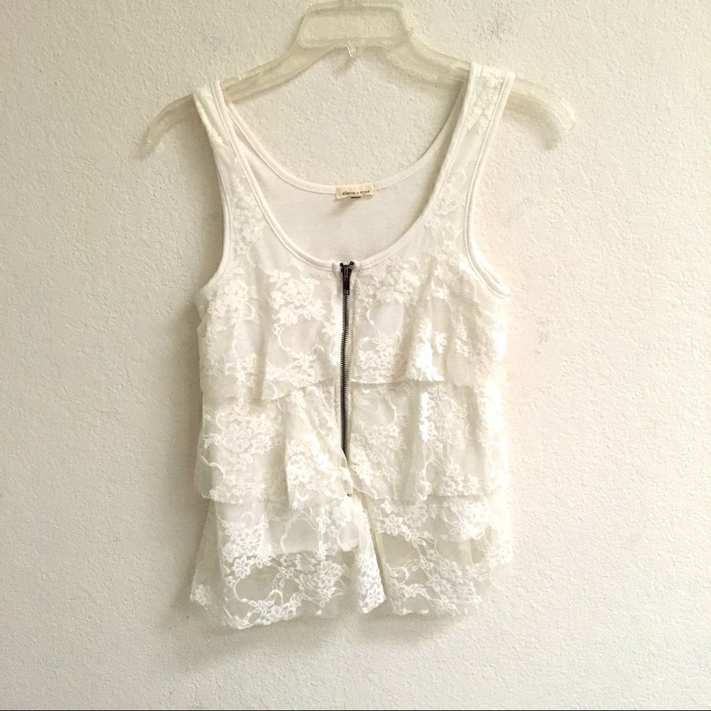 Y2K‎ Urban Outfitters Silence + Noise tiered white lace zip tank XS